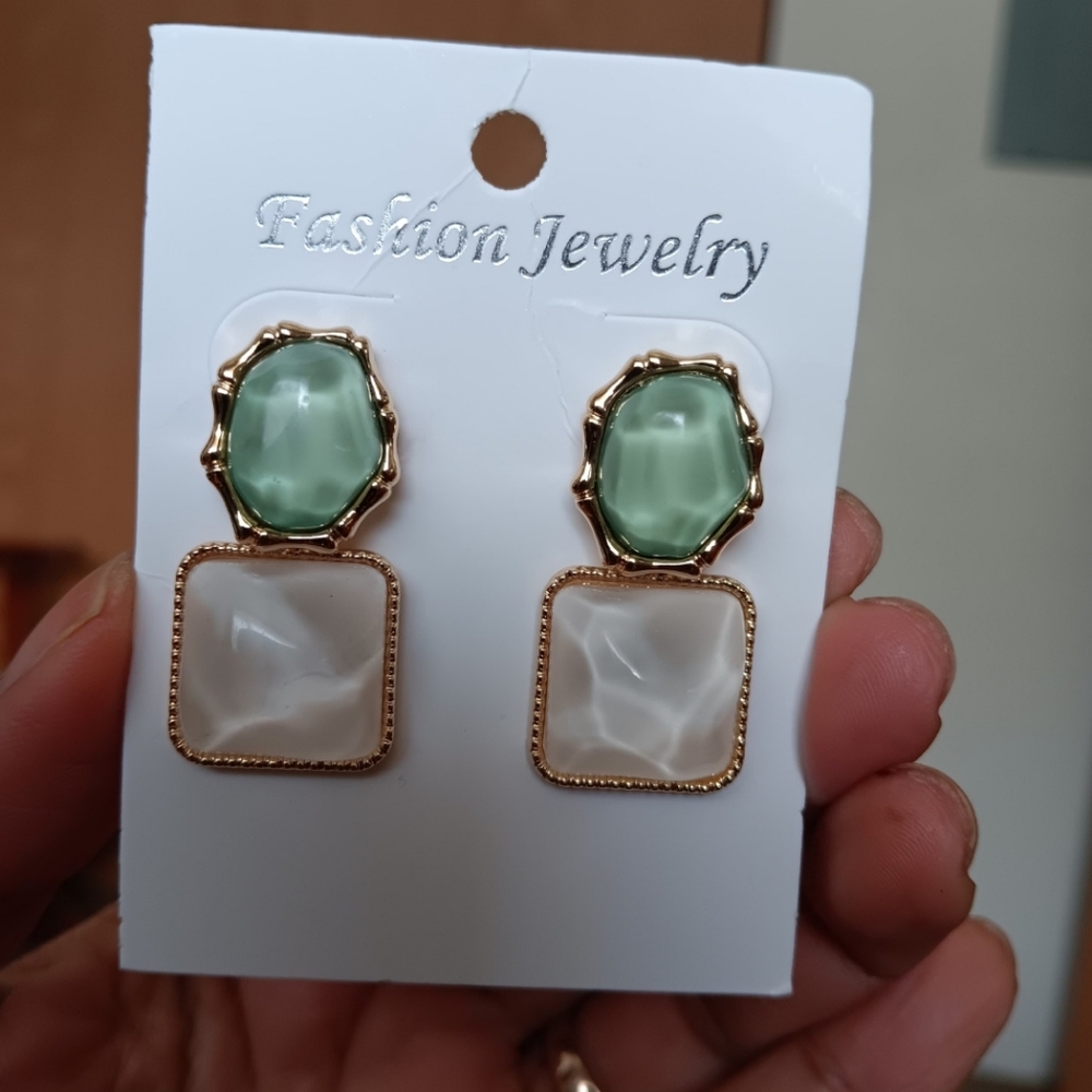 Elegant Green and White Earrings